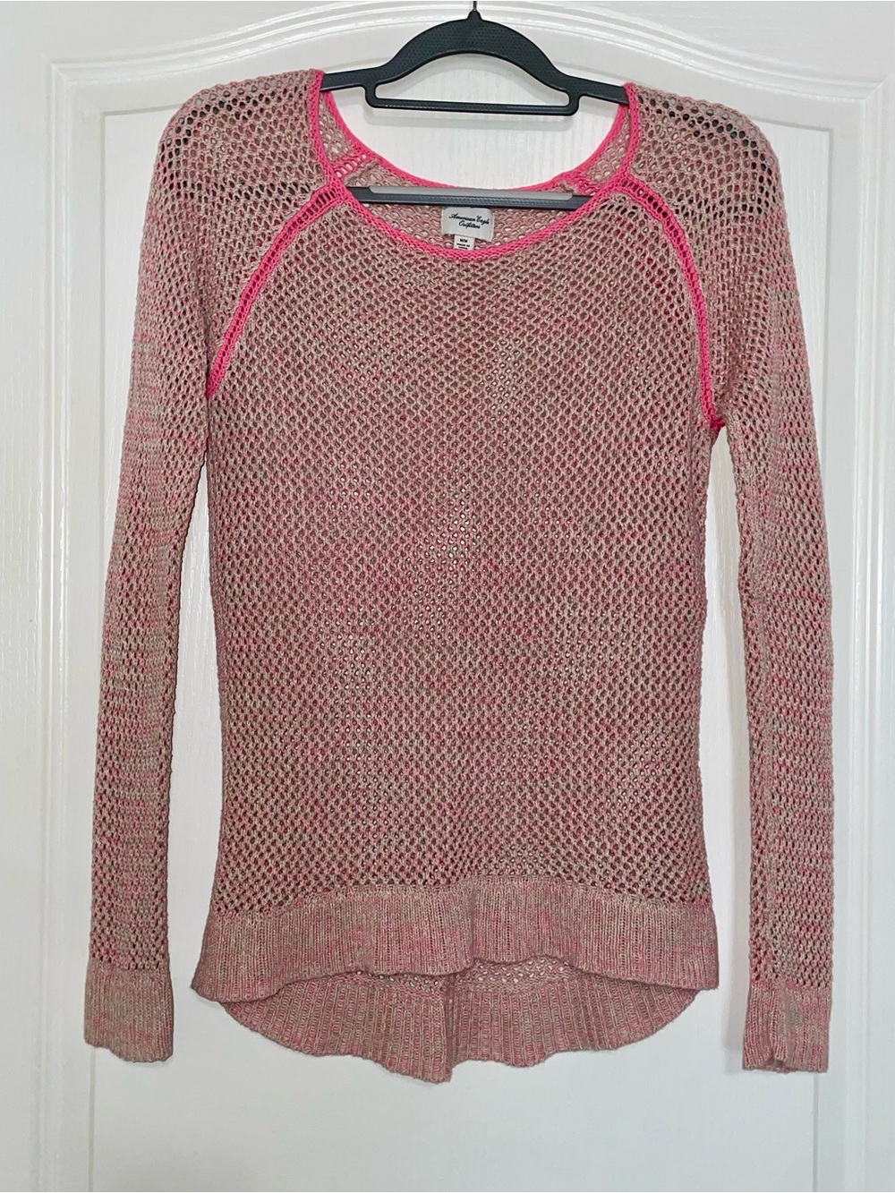 American Eagle Outfitters AEO Pink Raglan Open Knit Sweater M